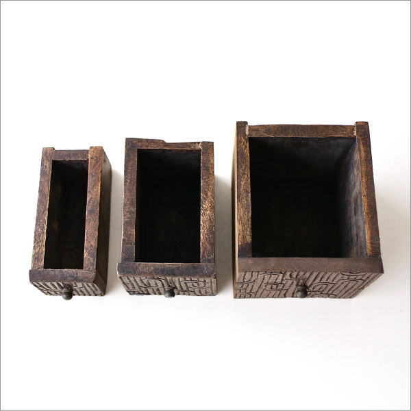 3ドロアーカービングミニチェスト(4)