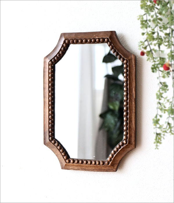鏡 壁掛け 木製 ミラー 高さ30cm 彫刻 洗面 卓上ミラー 化粧