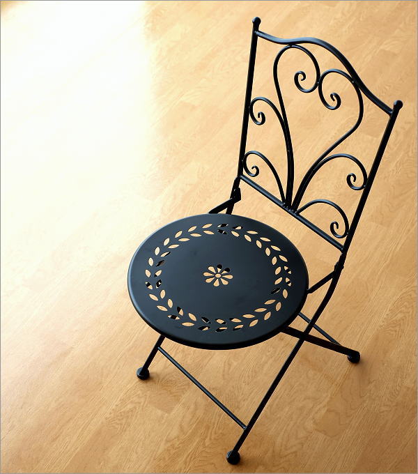 ガーデンチェア おしゃれ アイアン 黒 エレガント 折りたたみ インテリア チェアー 屋外 椅子 ベランダ テラス バルコニー メタルブラック ガーデンチェアー Sik2262 ギギliving