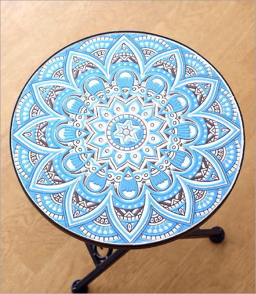 アイアンとタイルのミニテーブル ブルーParis(2)