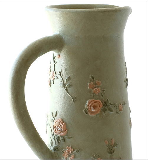 花瓶 フラワーベース おしゃれ 陶器 レトロ かわいい バラ 花模様 テラコッタローズウッドピッチャー Sik2806 ギギliving