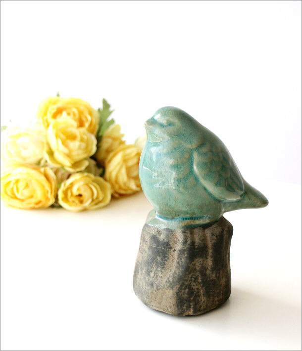 置物 バード 鳥 おしゃれ かわいい オブジェ 陶器 可愛い インテリア 雑貨 アンティーク 陶器のバード置物 グリーンバード Sik6641 ギギliving