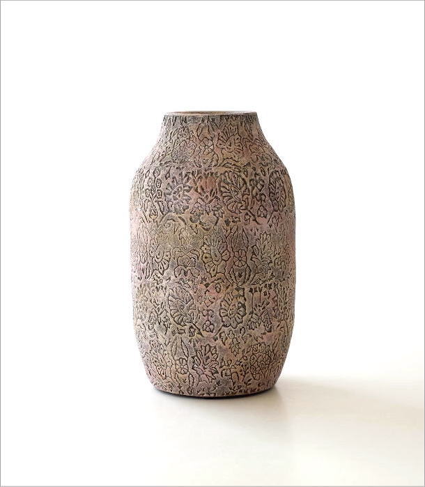 花瓶 陶器 花器 おしゃれ フラワーベース レトロ アンティーク調 丸い テラコッタ 焼き物 陶器のベース インドラ [sik6847]  ギギliving