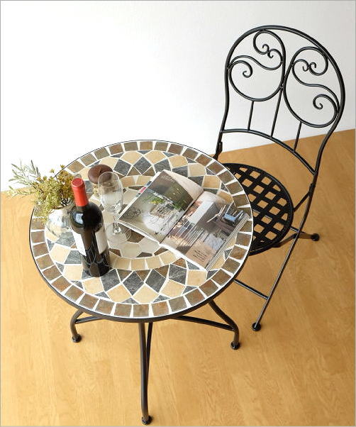 ガーデンテーブル タイル おしゃれ かわいい アイアン 円形 丸型 モザイクガーデンテーブル スモールフラワー [sik7408] | ギギ