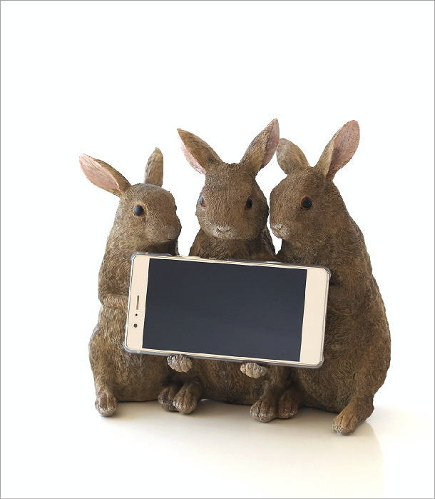 野うさぎ3匹スマホスタンド(1)