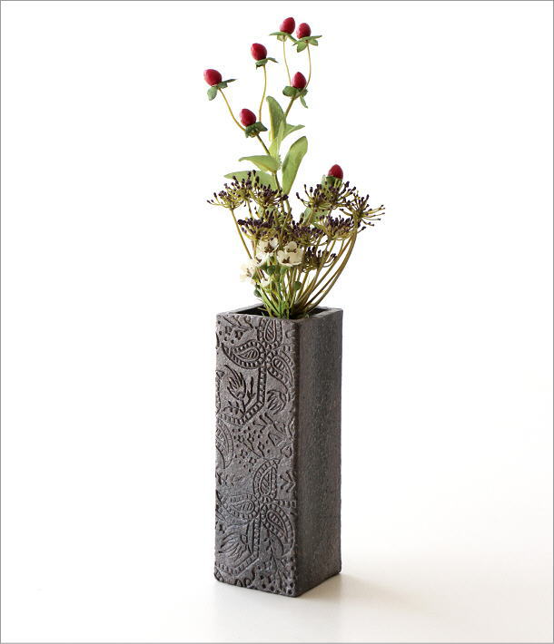 花瓶 花器 陶器 おしゃれ 和風 モダン 立方体 フラワーベース シック 