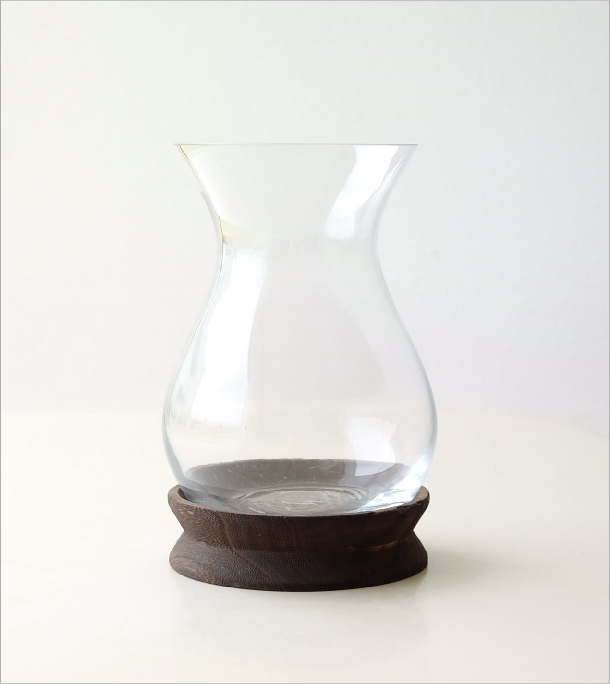 花瓶 フラワーベース ガラス 花器 おしゃれ アンティーク かわいい ウッドとガラスのフラワーベース ナロー [spc2011] | ギギliving