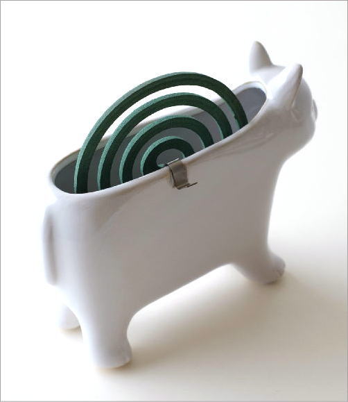 白い陶器の蚊遣り キャット(2)