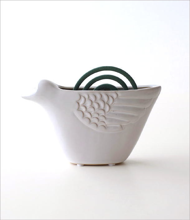 白い陶器の蚊遣り バード(5)