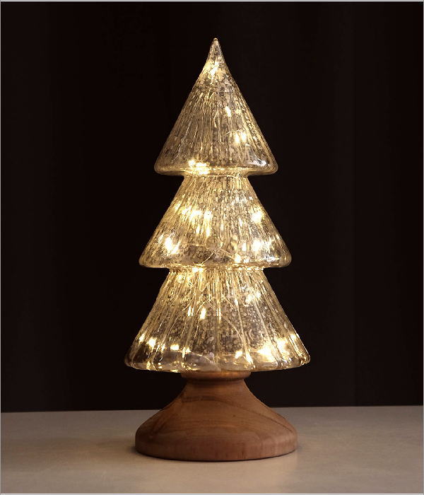 クリスマスツリー 卓上 置物 オブジェ LEDライト ガラス 木製 おしゃれ