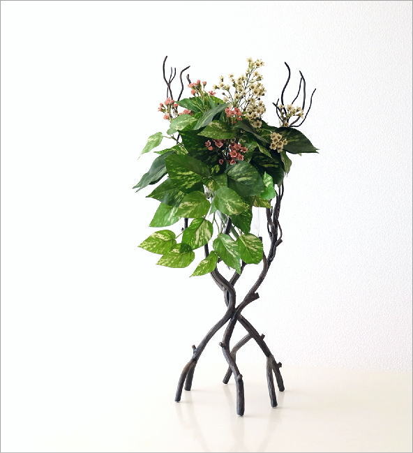 花瓶 おしゃれ アイアン ガラス フラワーベース 木 枝 デザイン リアル ナチュラル インテリア 花器 キャンドルホルダー アイアンブランチベーススタンド Spc61 ギギliving