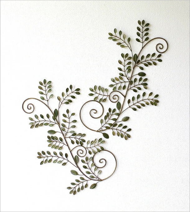 壁掛けインテリア 壁面飾り アイアン壁飾り グリーンリーフ B 2