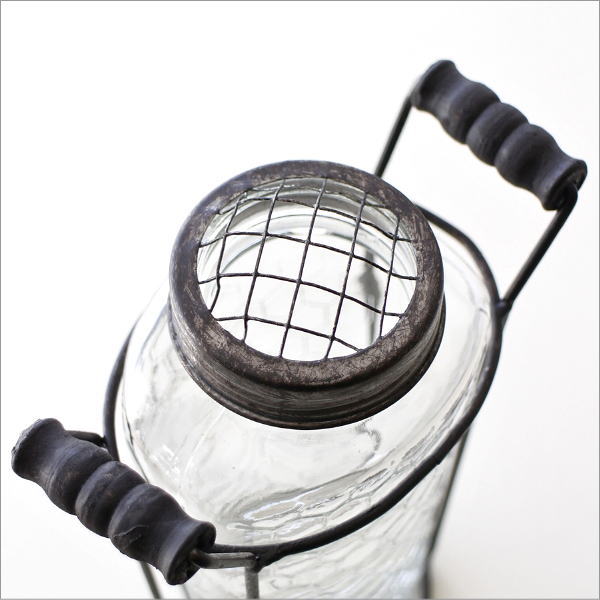 ガラスのフラワーべース アイアンハンドル＆メッシュ蓋付き(3)