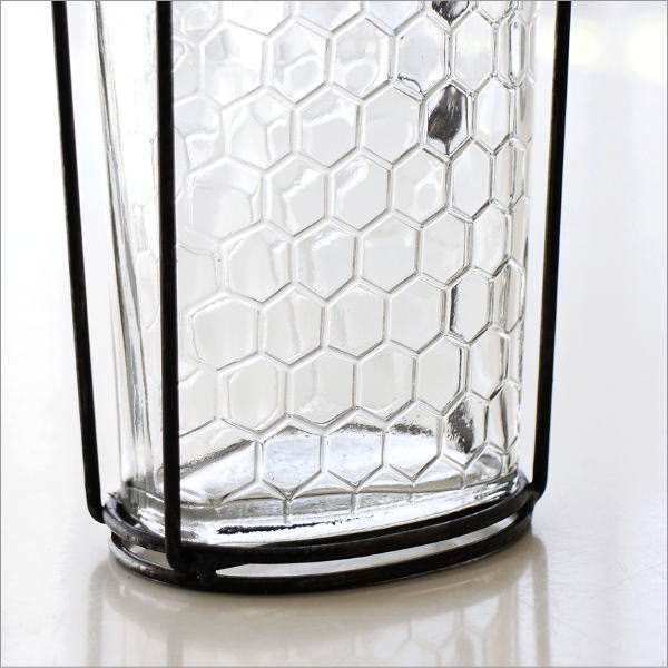 ガラスのフラワーべース アイアンハンドル＆メッシュ蓋付き(4)