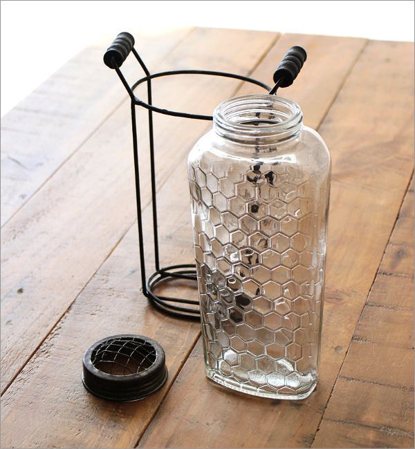 ガラスのフラワーべース アイアンハンドル＆メッシュ蓋付き(5)