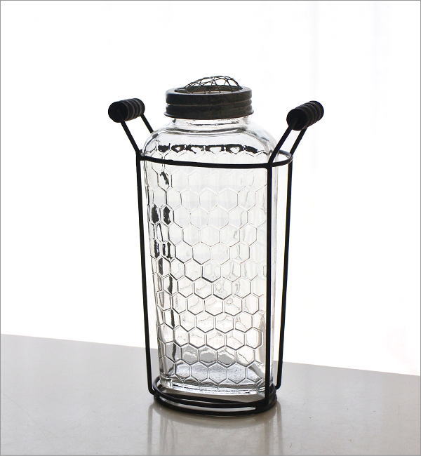 ガラスのフラワーべース アイアンハンドル＆メッシュ蓋付き(6)