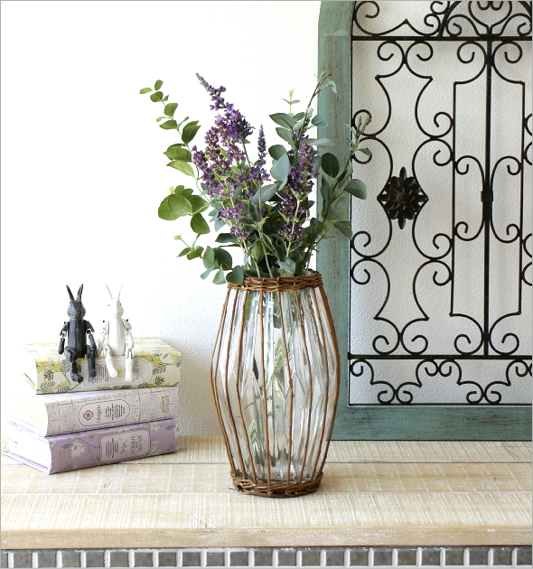 フラワーベース ガラス 花瓶 おしゃれ 柳 蔓 自然素材 ナチュラル 花器