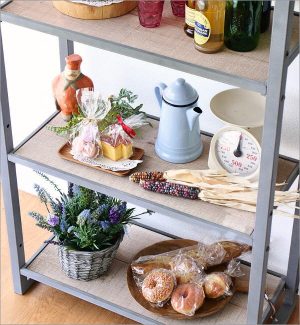 オープンシェルフ オープンラック 3段 タイル風 おしゃれ 収納棚