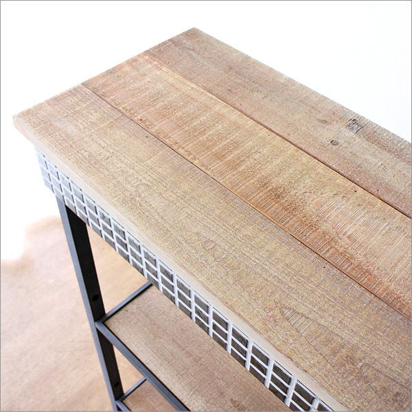 シャビーなメタルとウッドの3段シェルフ ワイド(4)