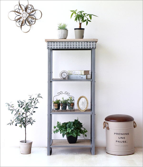シャビーなメタルとウッドの3段シェルフ スリム(1)