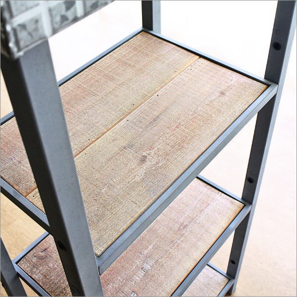 シャビーなメタルとウッドの3段シェルフ スリム(3)