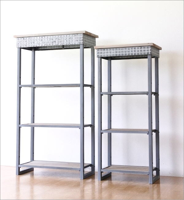 シャビーなメタルとウッドの3段シェルフ スリム(9)