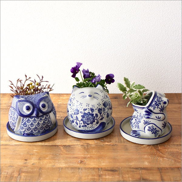 磁器のアニマルポット青花3タイプ(1)