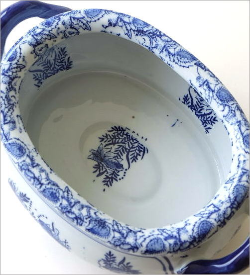 陶器の染付金魚鉢 楕円(2)