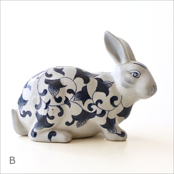 赤絵/青花 陶器兎の貯金箱 2タイプ(9)