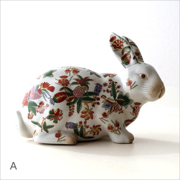 赤絵/青花 陶器兎の貯金箱 2タイプ(8)