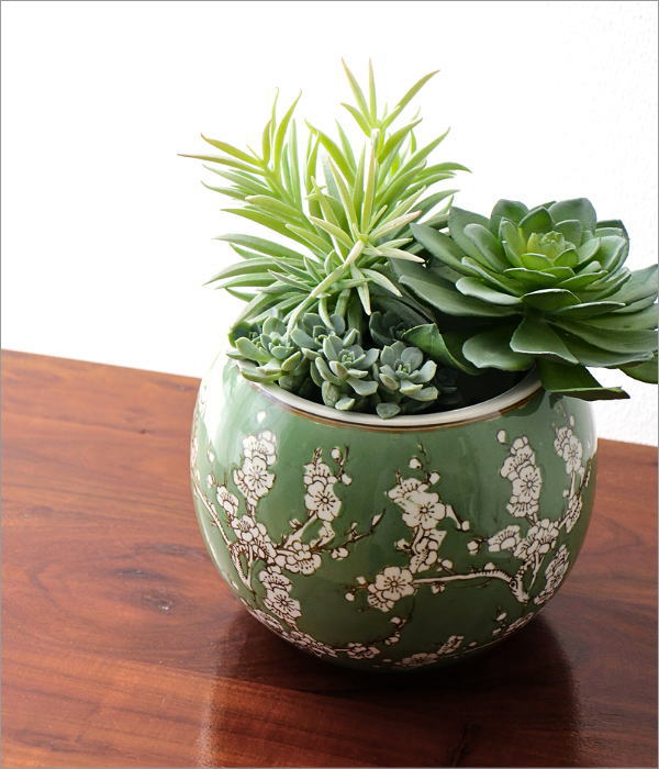 陶器のミニ火鉢 緑梅(2)