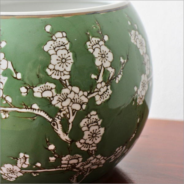 陶器のミニ火鉢 緑梅(3)