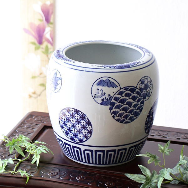 植木鉢 おしゃれ 陶器 火鉢 陶器鉢 メダカ鉢 金魚鉢 丸型 和風
