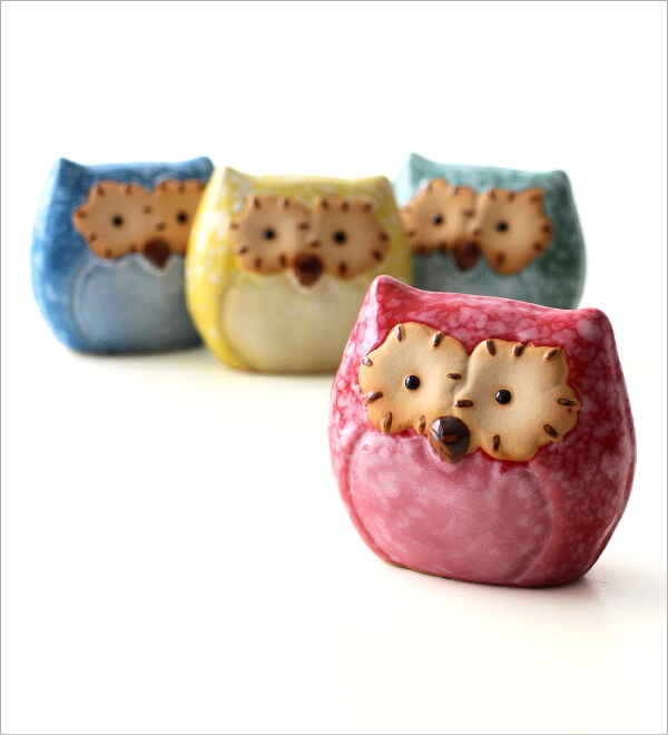 陶器のいろどり梟 4個セット(2)