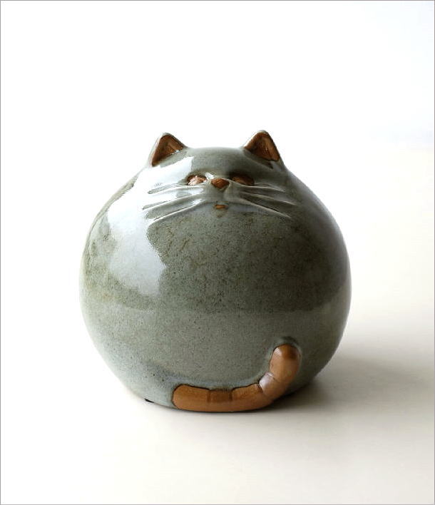 陶器 まんまる猫の置物(4)