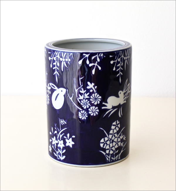陶器の鉢カバー藍兎(6)