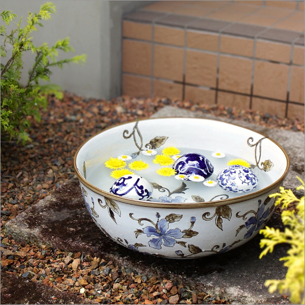陶器の深型水盤 藍花(2)