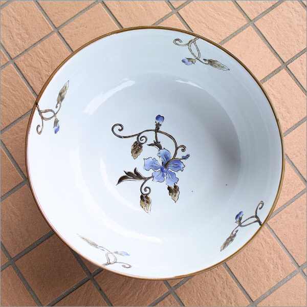 陶器の深型水盤 藍花(3)