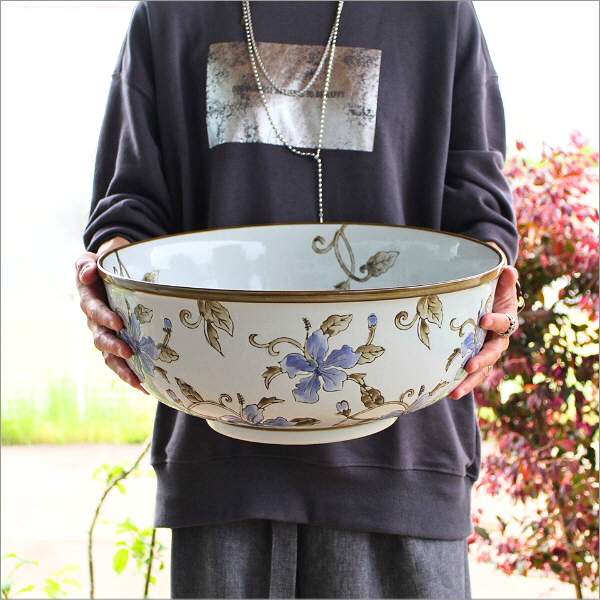 陶器の深型水盤 藍花(7)