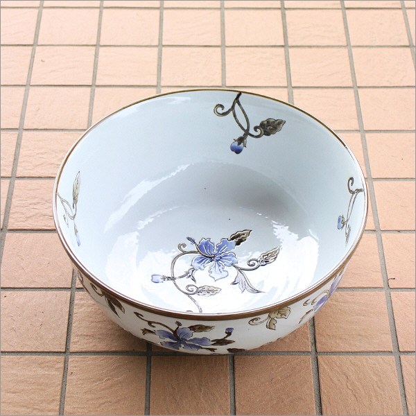 陶器の深型水盤 藍花(8)