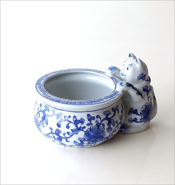 陶器の猫付き鉢ポット(5)