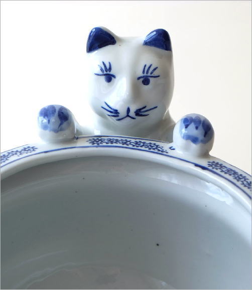 陶器の猫付き鉢ポット(3)