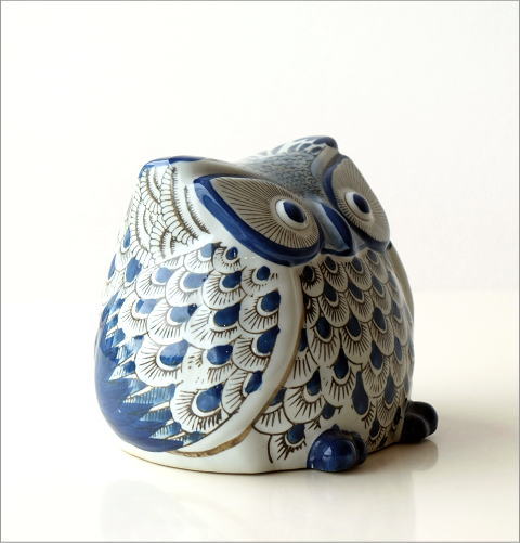 陶器のフクロウ貯金箱 L(5)