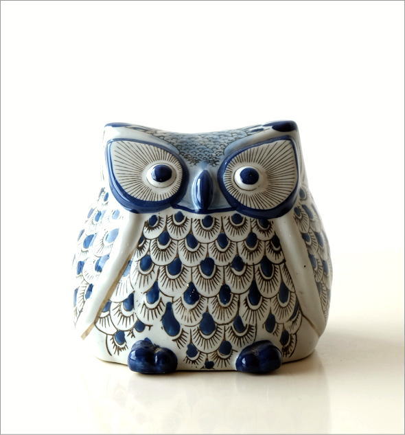 陶器のフクロウ貯金箱 L(6)