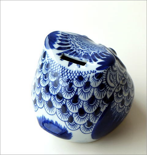 青花フクロウ 貯金箱(3)