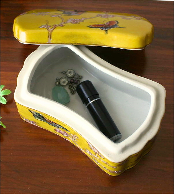 陶器の枕型シノワズリBox 黄色(3)