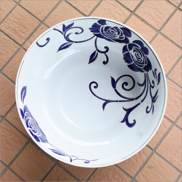 陶器の深型水盤 薔薇(3)