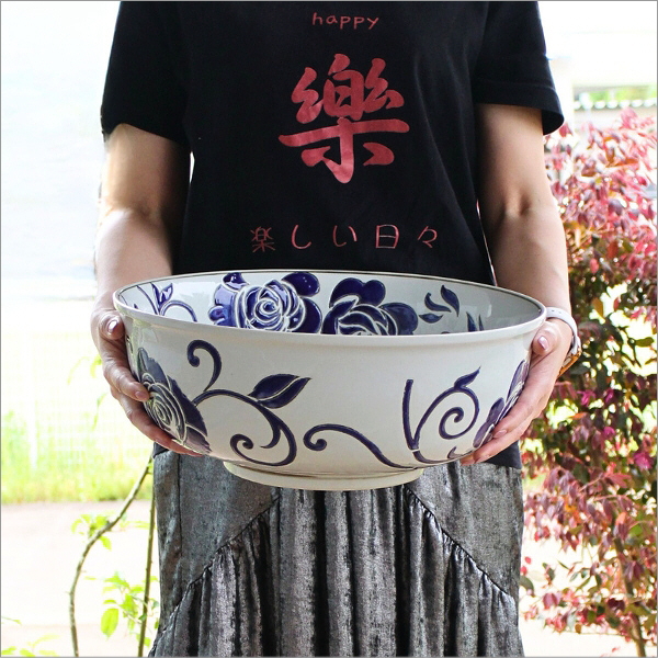 陶器の深型水盤 薔薇(7)