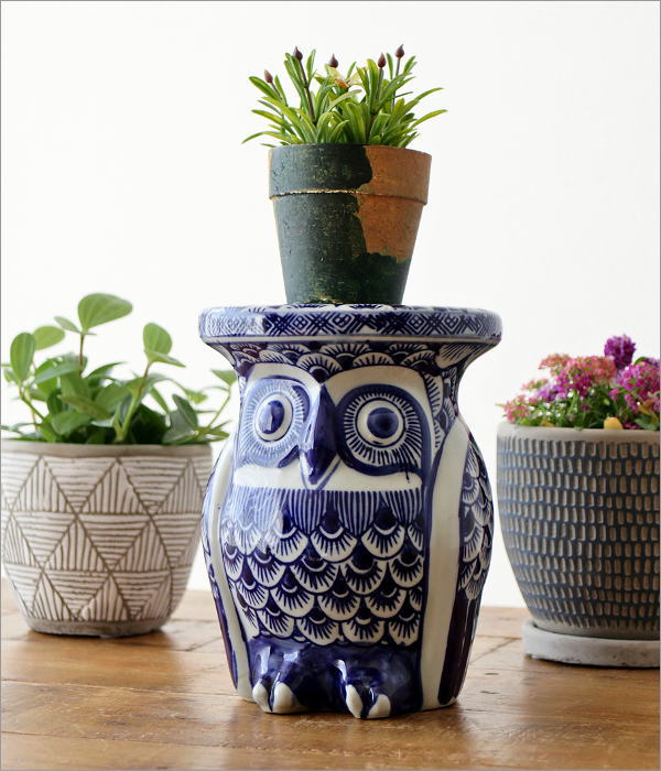  陶器のフクロウ フラワースタンド(1)