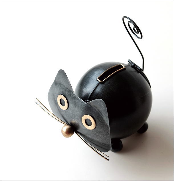 貯金箱 おしゃれ かわいい 猫 置物 オブジェ インテリア 雑貨 ブリキの貯金箱 クロネコ [tom0318] | ギギliving